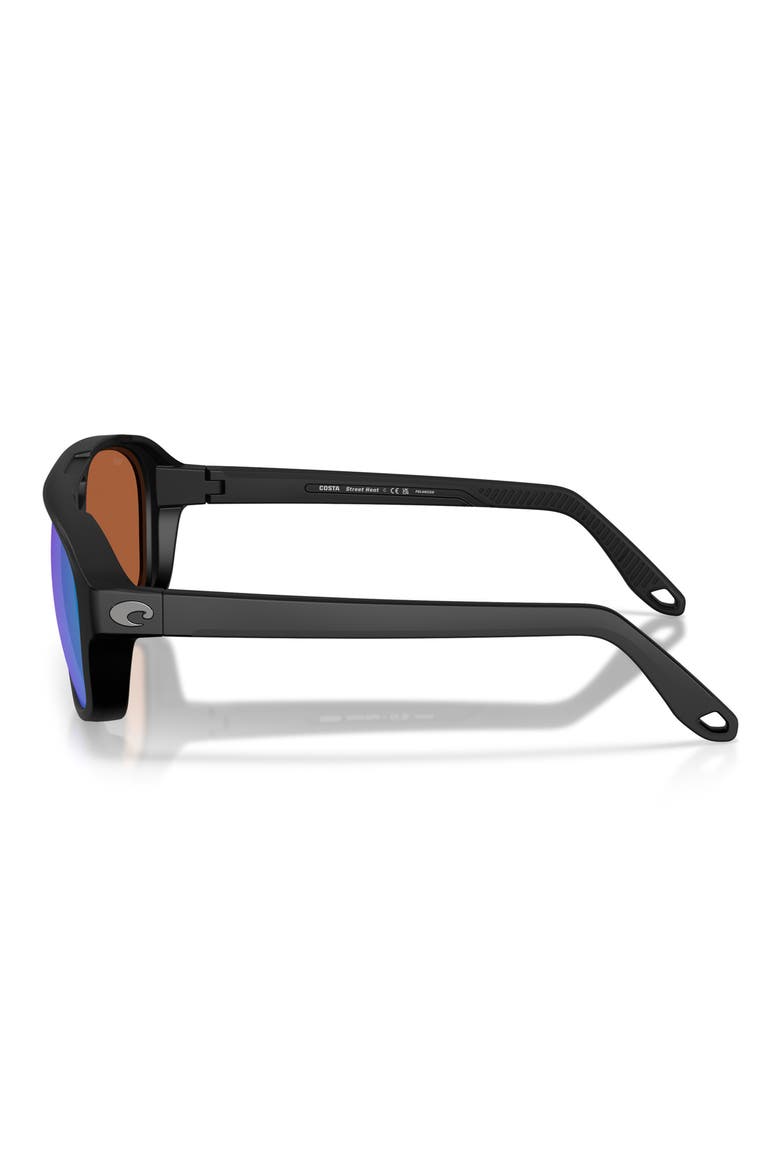 Street Heat 55mm Polarized Mirrored Rectangular Sunglasses, Alternate, color, BLACK / GREEN MIRROR