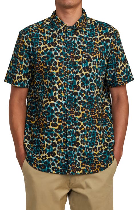 Cheeter Leopard Print Short Sleeve Cotton Button-Up Shirt