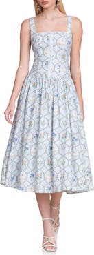 Avec Les Filles Floral Print Linen Blend Midi Dress