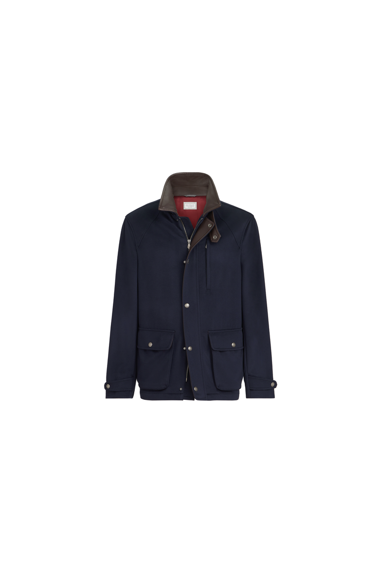 Virgin wool cloth field jacket with nappa leather inserts, Alternate, color, Blue