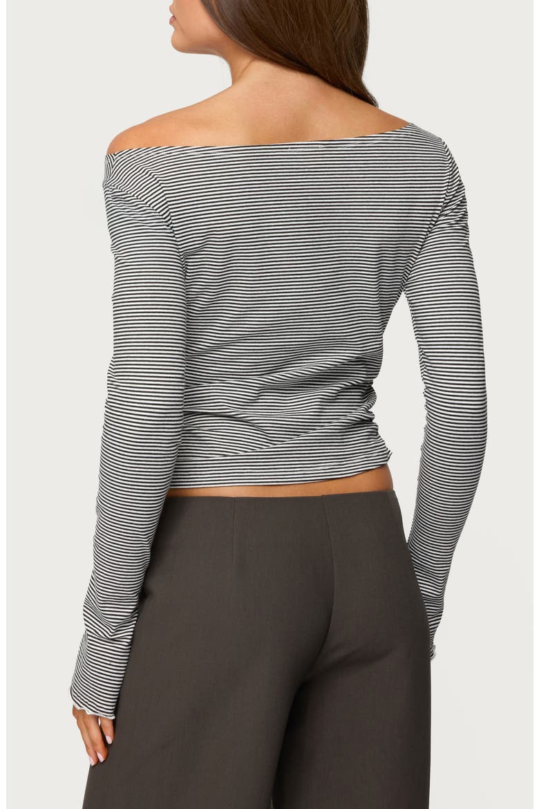Lenya Stripe Off the Shoulder Top, Alternate, color, BLACK-AND-WHITE