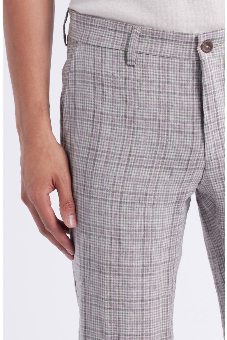 Flat Front Check Linen Dress Pants, Alternate, color, TAN