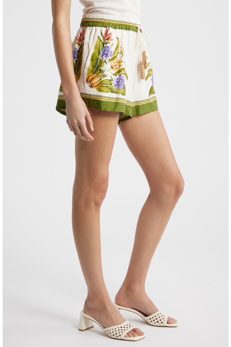 Tropical Scarf Sand Linen Blend Shorts, Alternate, color, SAND