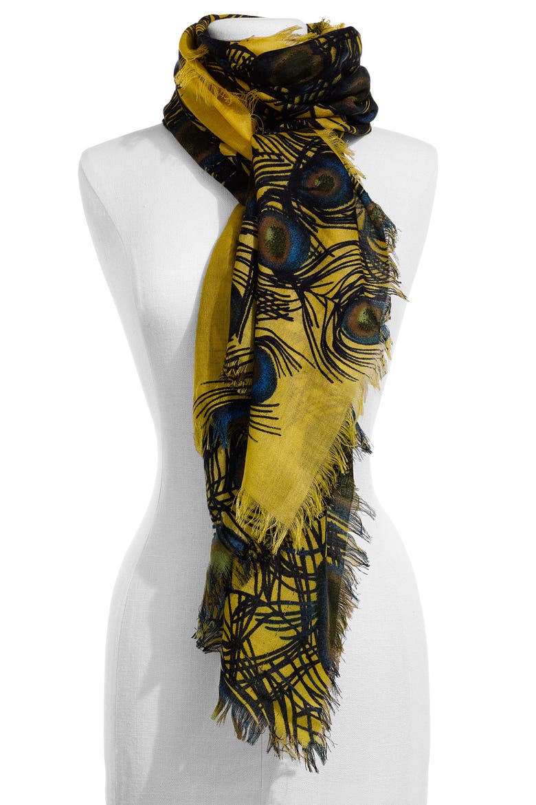 'Peacock' Wool Scarf, Main, color, GOLD