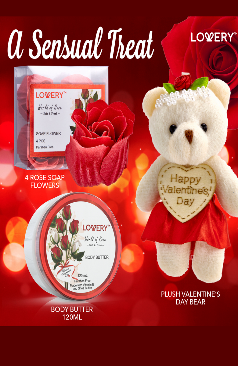 Lovery Valentine's Day Red Rose Home Bath Gift Set - 10Pc Relaxation Kit, Alternate, color, Red