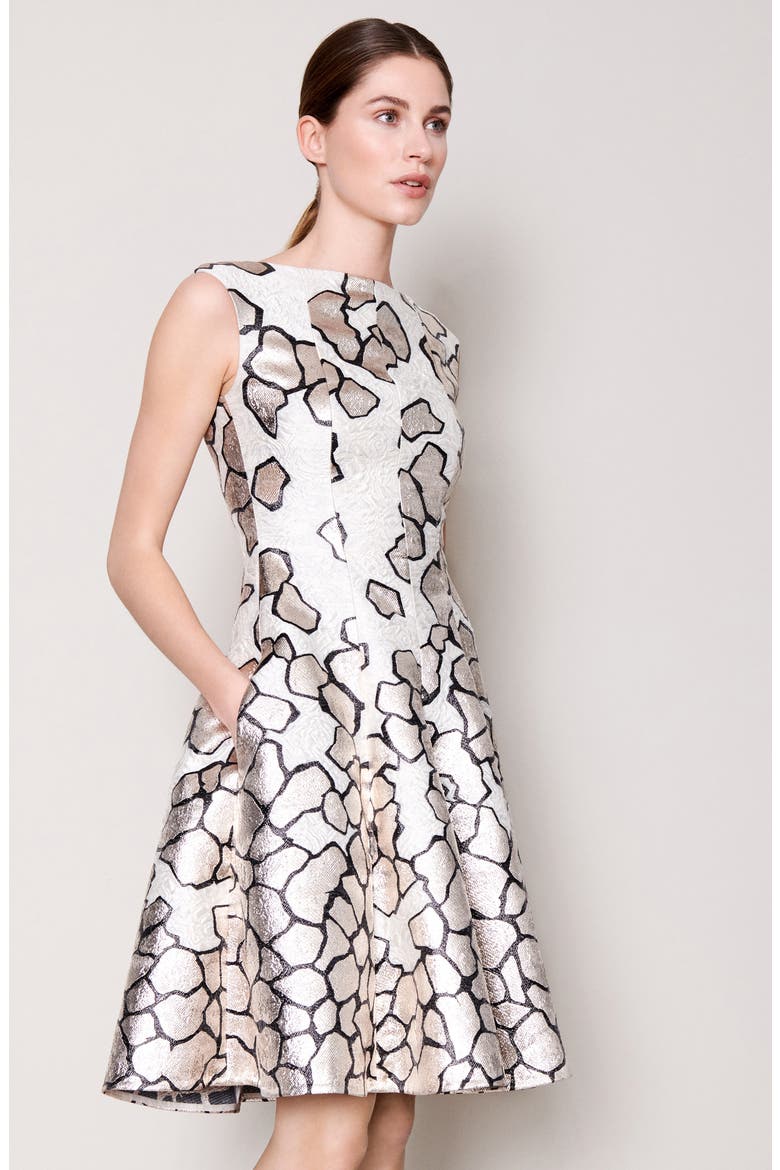 Pebble Jacquard A-Line Party Dress, Alternate, color, ALABASTER