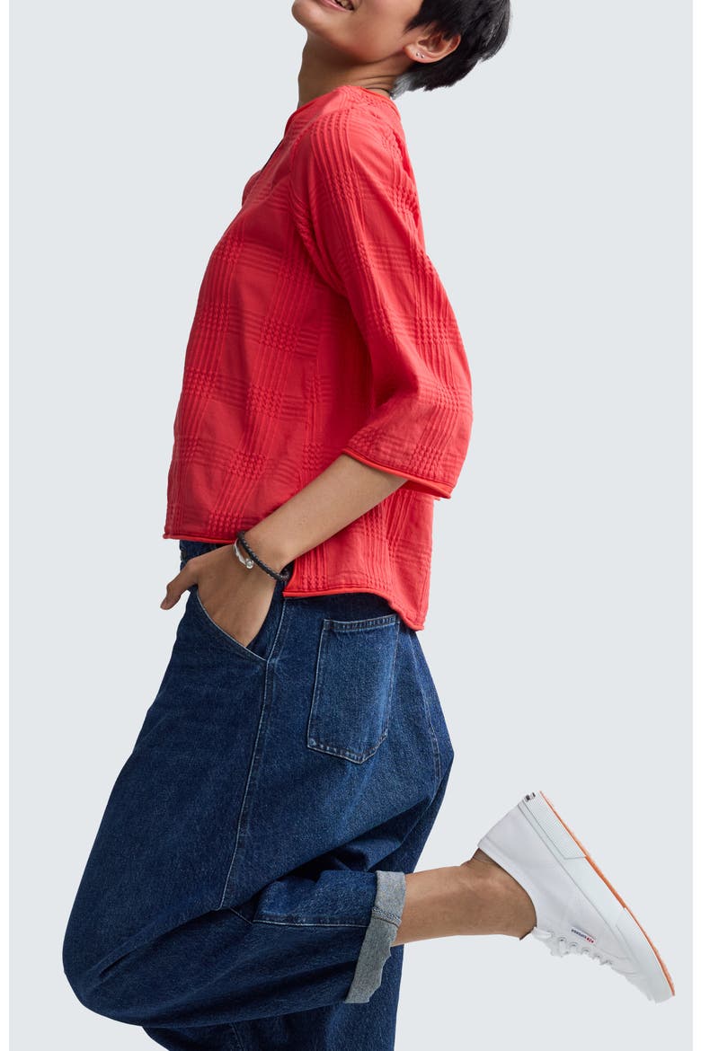 Elira Mixed-texture Blouse, Alternate, color, Vermillion