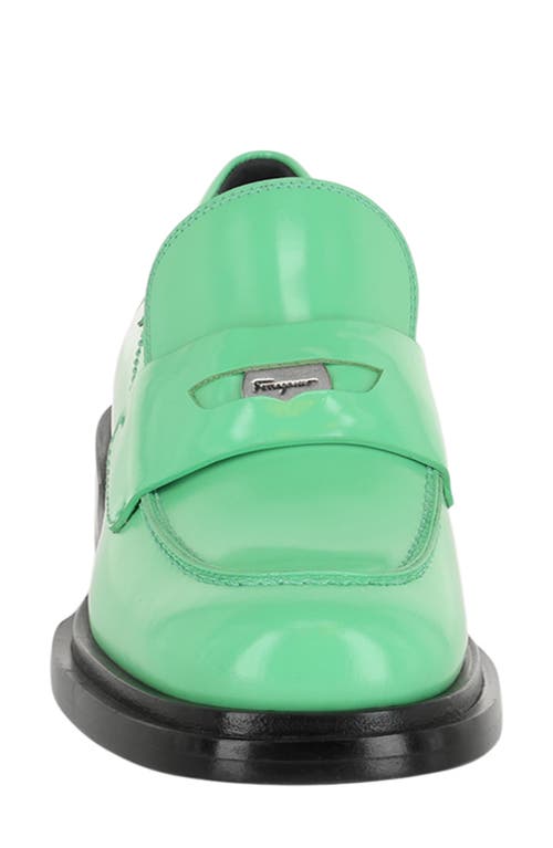 Ferragamo Nyx 30 Patent Penny Loafer In Green