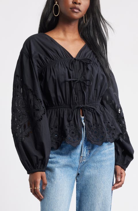 Long Sleeve Cotton Eyelet Top