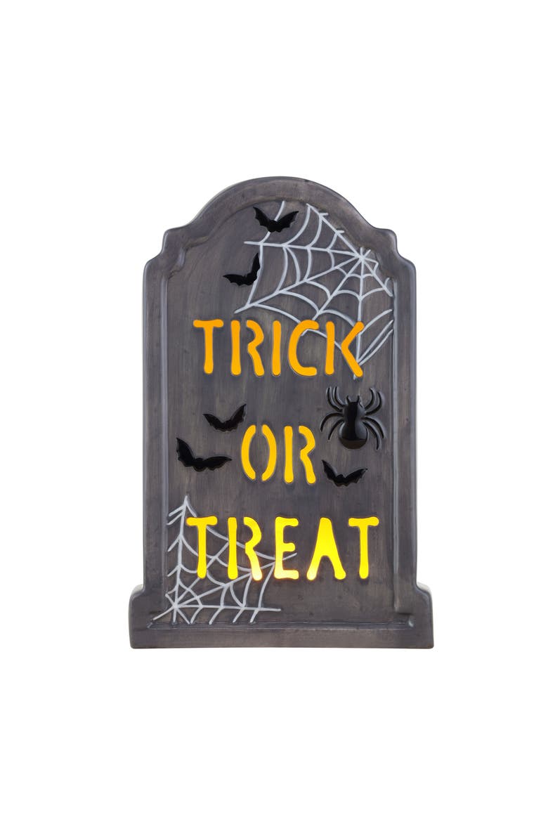 10 in. Ceramic LED Tombstone -Trick or Treat, Main, color, Multicolor