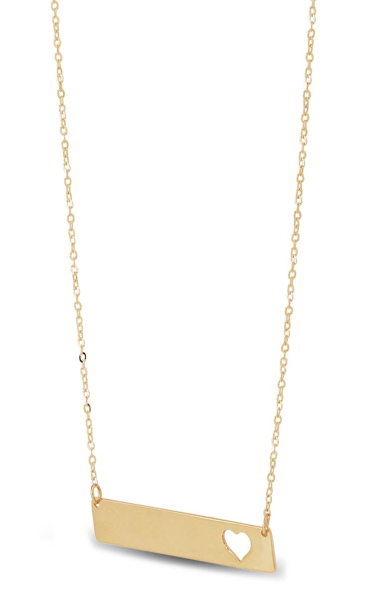 Frankie & Zoe 14K Yellow Gold Heart Cutout Bar Pendant Necklace, Alternate, color, Yellow Gold