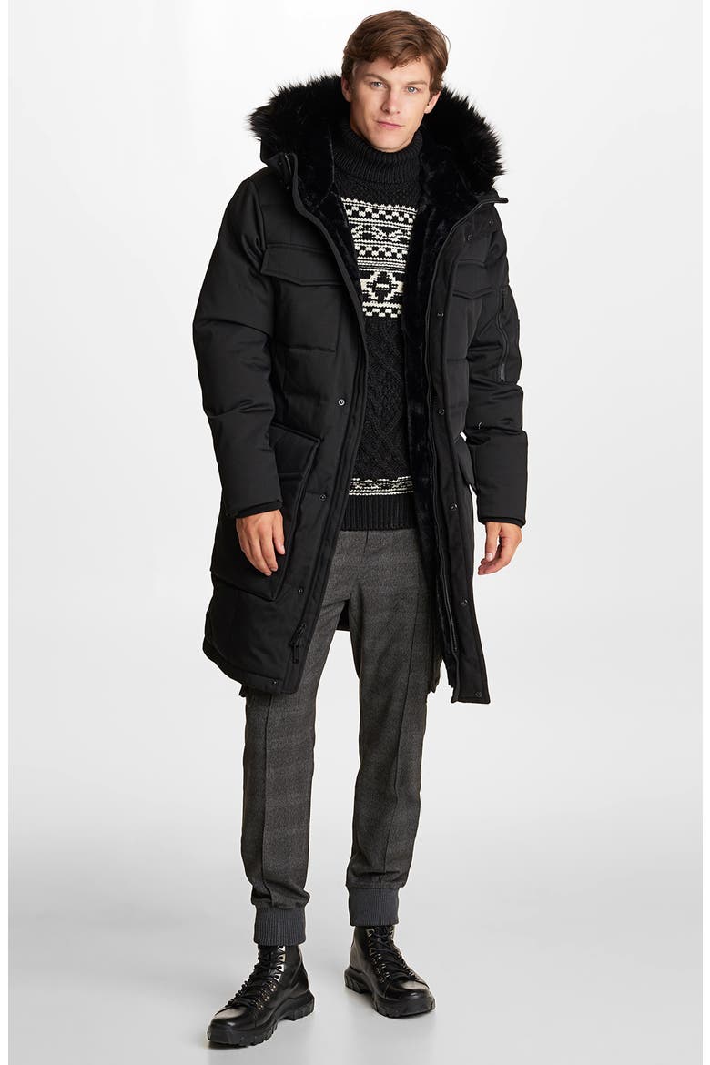 Plaid Down & Feather Parka, Alternate, color, BLACK