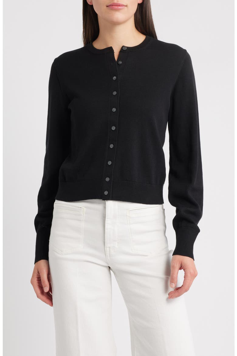 Cotton Crewneck Cardigan, Main, color, JET BLACK