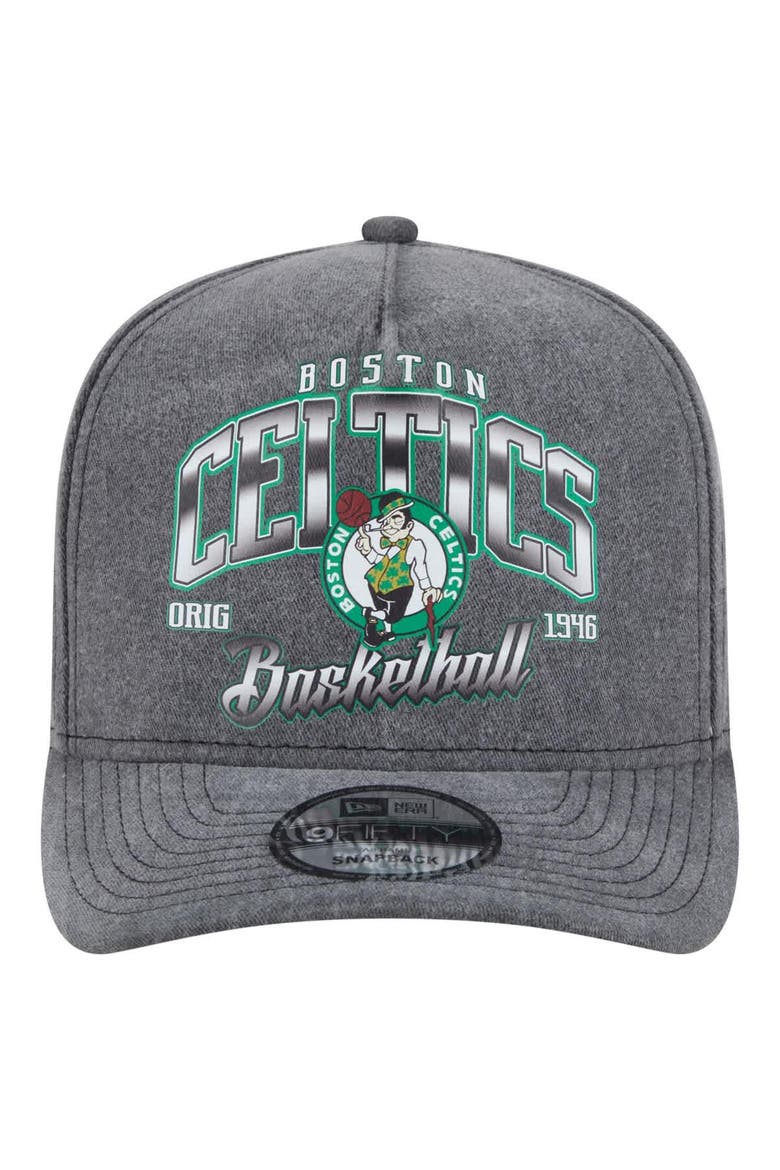 Men's New Era  Charcoal Boston Celtics Throwback Washed Pre-Curved 9FIFTY Snapback Hat, Alternate, color, Charcoal