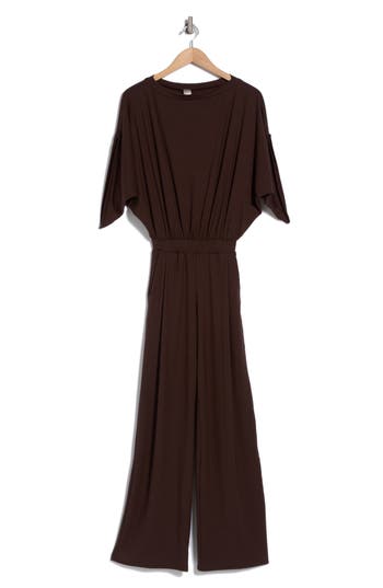 Go Couture Raglan Sleeve Capri Jumpsuit In Mole Brown