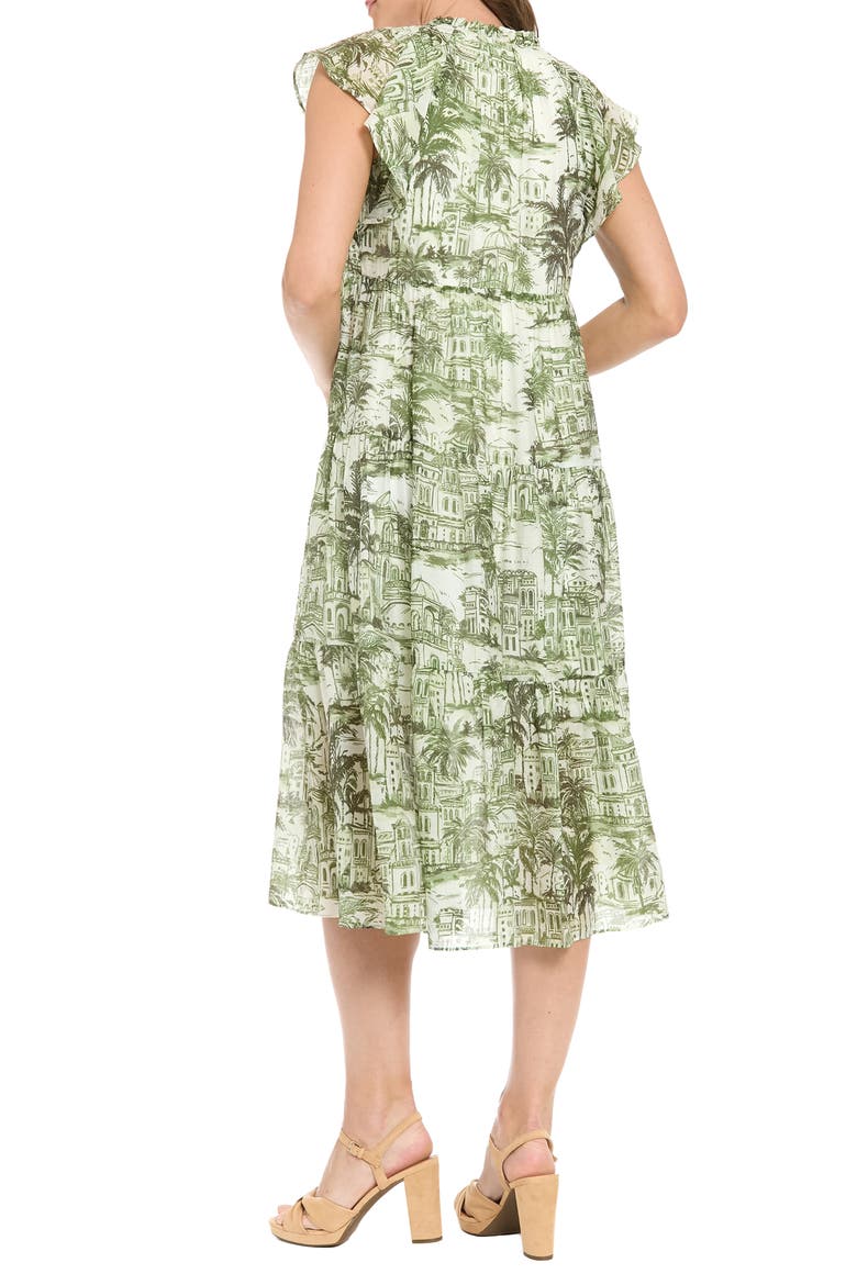 Flutter Sleeve Babydoll Dress, Alternate, color, PESTO/ CREAM