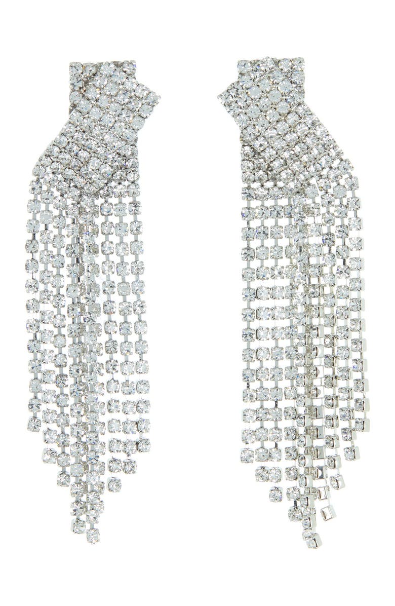 CRISTABELLE Rhinestone Criss-Cross Fringe Drop Earrings, Main, color, 