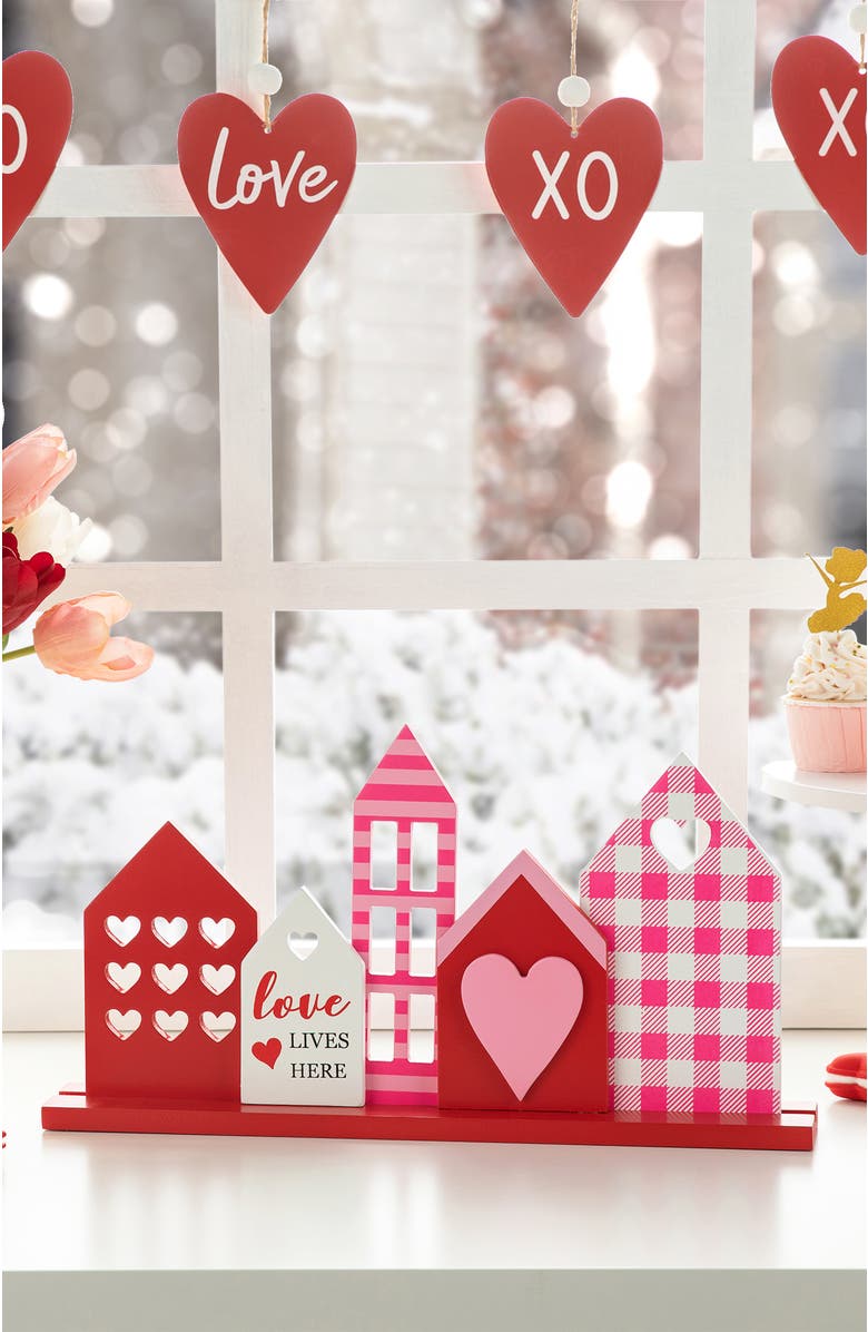 Glitzhome 16"L Valentine's House Wooden Table Decor, Alternate, color, Red