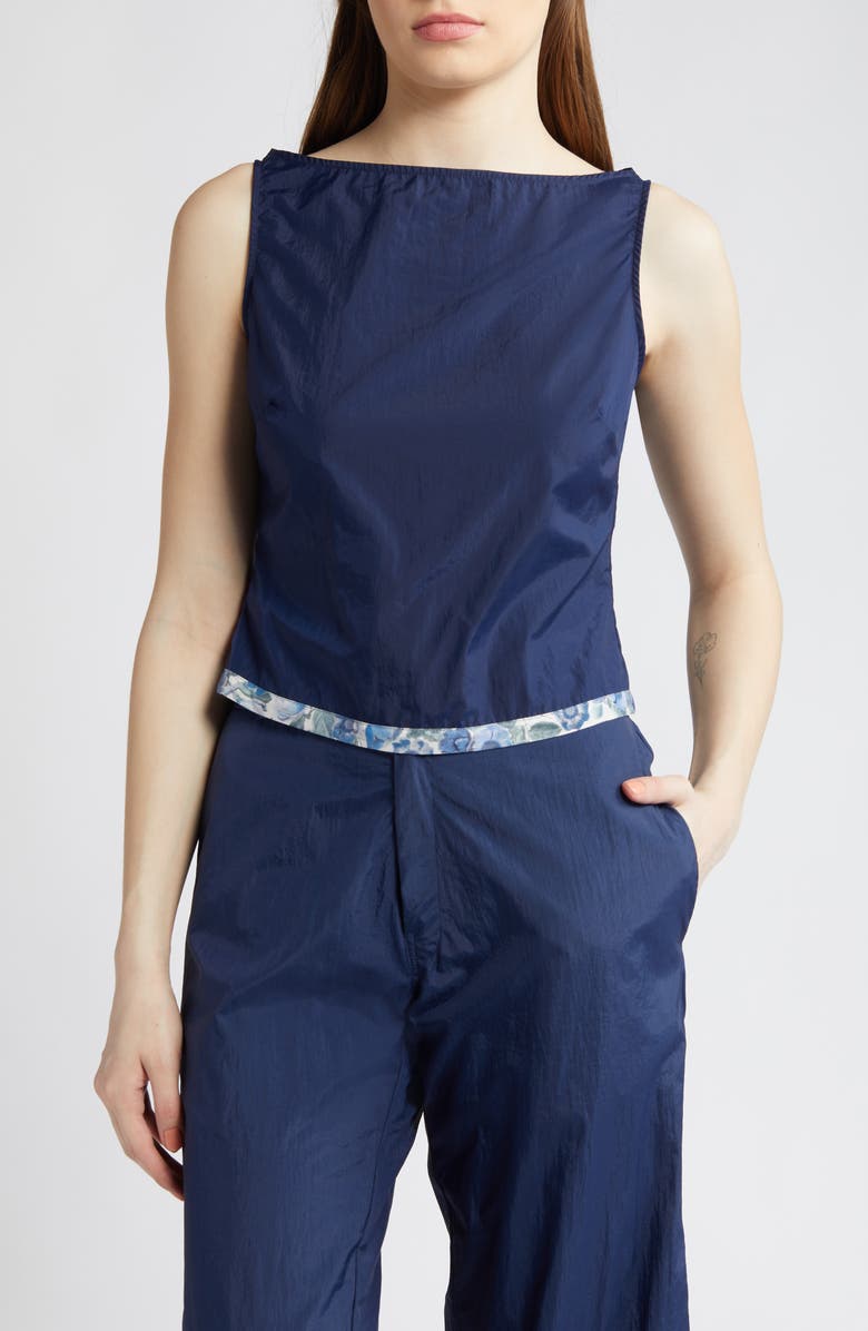 COMING OF AGE x Liberty London Heidi Rose Print Trim Nylon Top, Main, color, Navy / Heidi Rose Blue