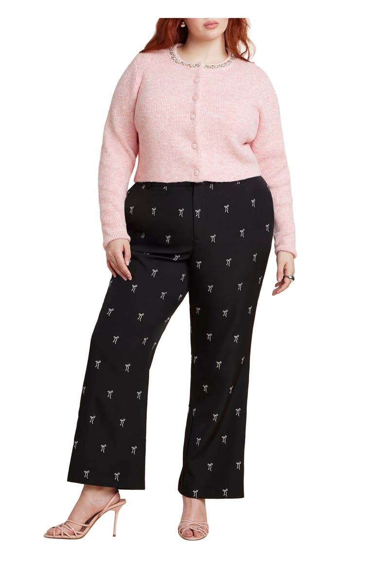 ELOQUII Embroidered Bow Bootcut Trouser, Main, color, Black Onyx