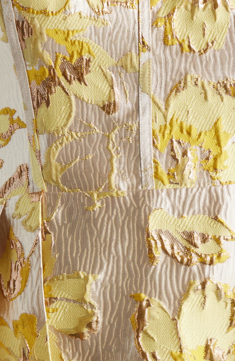 Eliza J Metallic Floral Brocade Cocktail Dress, Alternate, color, Yellow