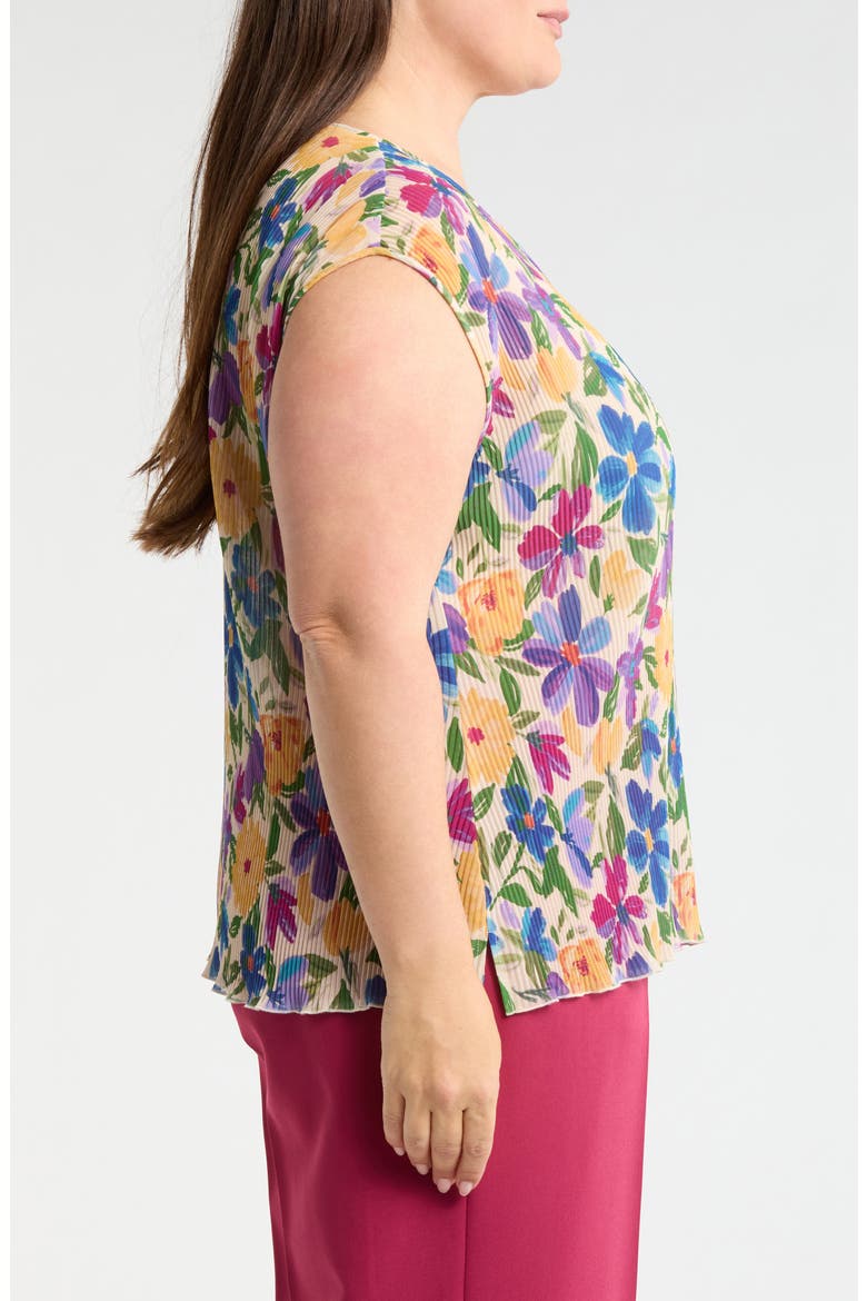 Floral Plissé Cap Sleeve Top, Alternate, color, SAND BERRY FLORAL