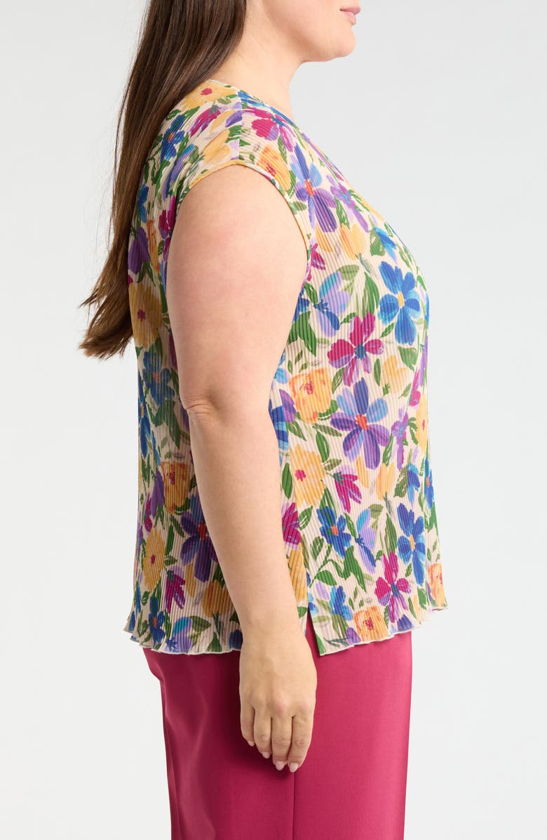 Tahari ASL Floral Plissé Cap Sleeve Top, Alternate, color, Sand Berry Floral