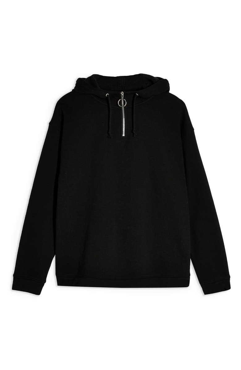 Topshop Quarter-Zip Hooded Sweatshirt, Alternate, color, 