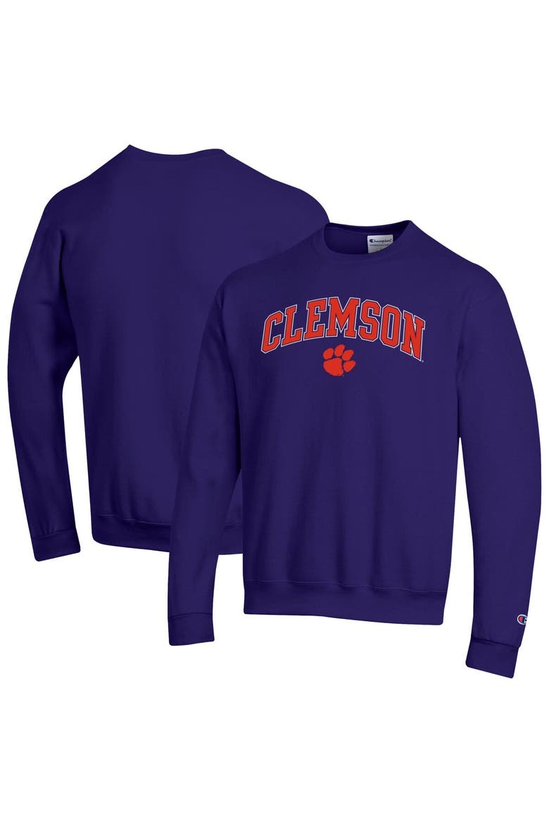 Men's Champion  Purple Clemson Tigers Arch Over Logo Pullover Sweatshirt, Main, color, Purple