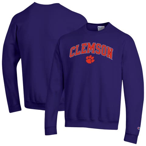 Men's Champion  Purple Clemson Tigers Arch Over Logo Pullover Sweatshirt
