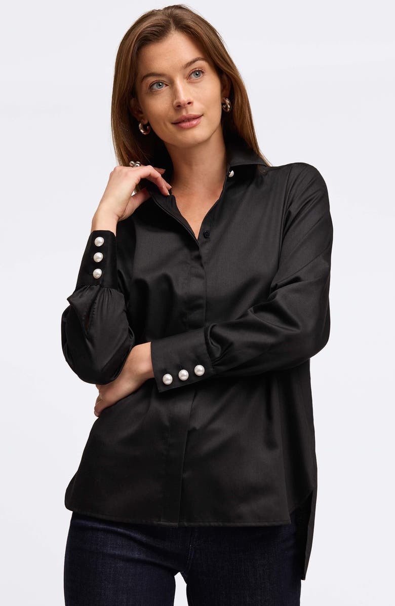 Foxcroft Matte Sateen Button-Up Shirt, Alternate, color, Black