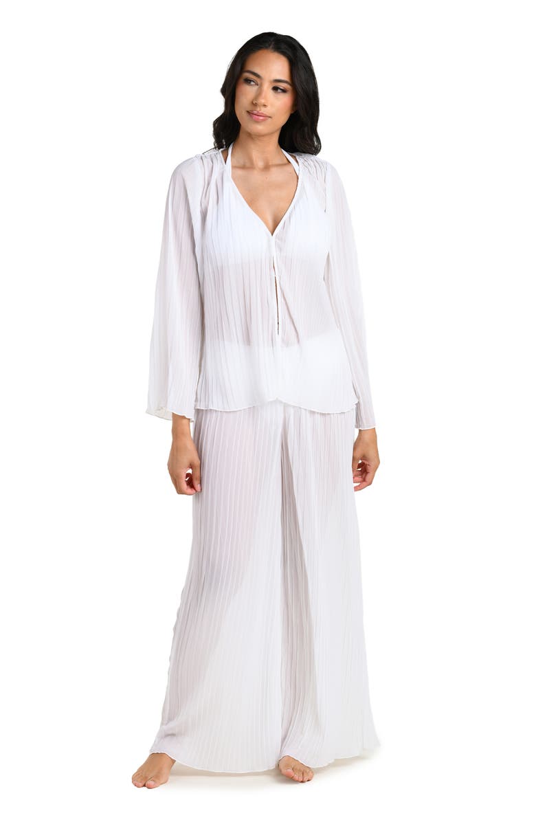 La Blanca Sunbeams Pleat Cover-Up Shirt, Alternate, color, White