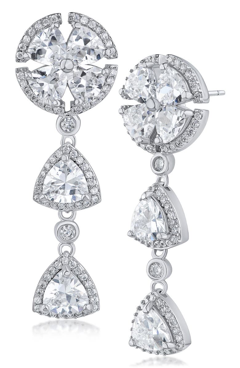 CZ by Kenneth Jay Lane Trillion Cut Cubic Zirconia Linear Drop Earrings, Main, color, Clear Silver