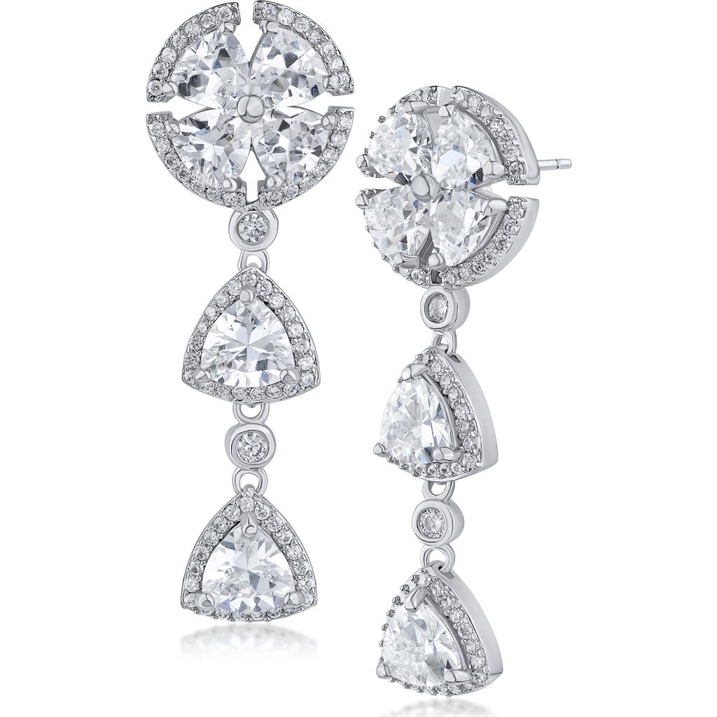 Cz By Kenneth Jay Lane Trillion Cut Cubic Zirconia Linear Drop Earrings In Clear Silver