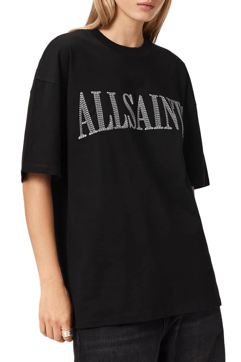 Etta Oversized Dash Embroidered Cotton T-Shirt, Alternate, color, WASHED BLACK