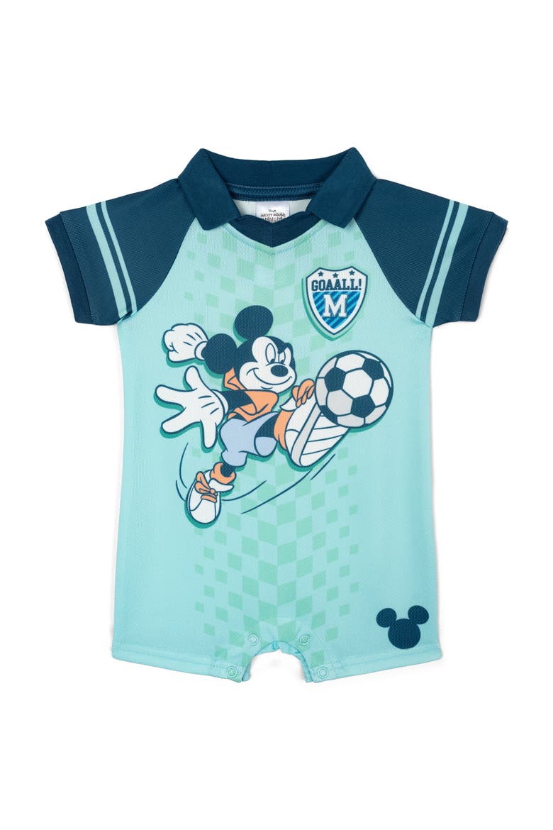Mickey Mouse Athletic One Piece Romper, Main, color, Light Blue Mickey