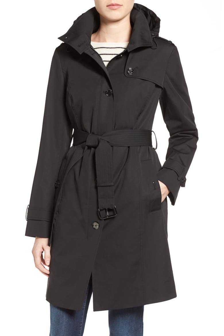 Hooded Trench Coat, Main, color, BLACK