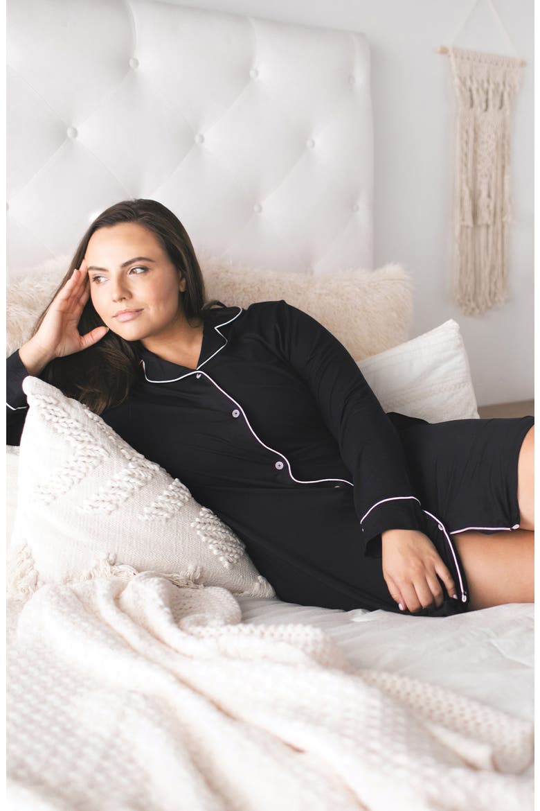 Clea Long Sleeve Sleep Shirt, Alternate, color, BLACK