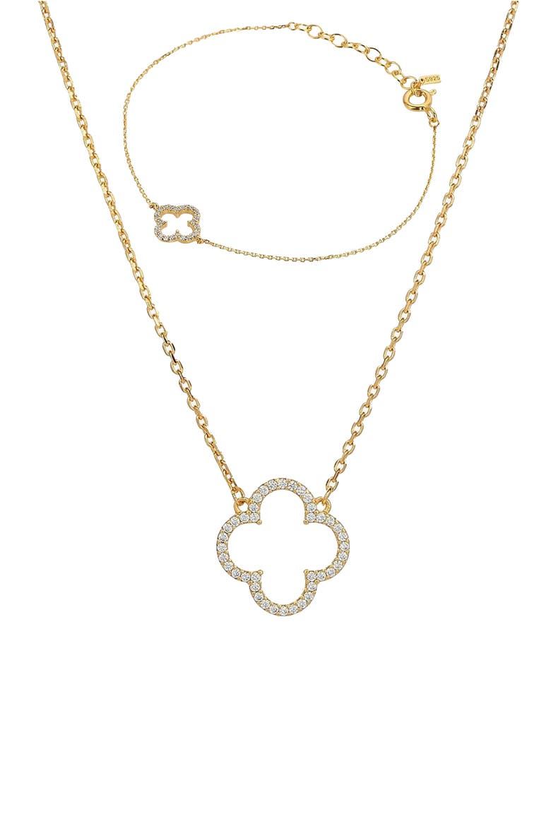 Sterling Silver 18k Gold Plated Aria Clover Necklace & Bracelet Set Feminine, Main, color, Gold