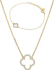 Bearfruit Jewelry Sterling Silver 18k Gold Plated Aria Clover Necklace & Bracelet Set Feminine