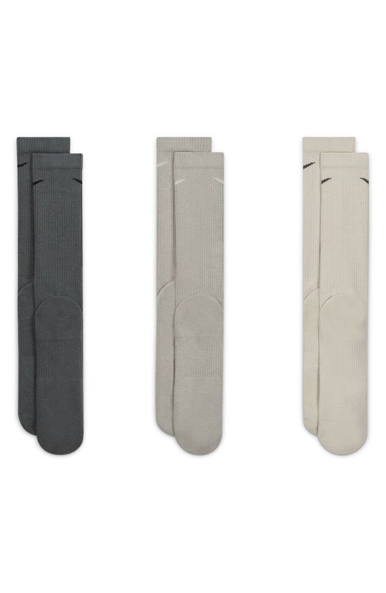 Nike Assorted 3-Pack Everyday Plus Cushion Crew Training Socks, Alternate, color, Grey Multi