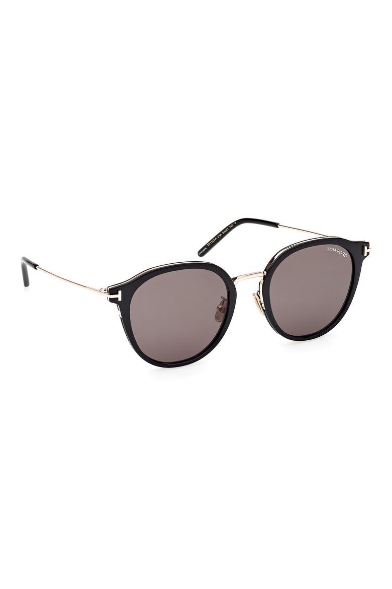 54mm Round Sunglasses, Alternate, color, SHINY BLACK / SMOKE