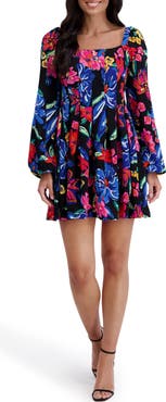 Kensie Floral Square Neck Long Sleeved Minidress