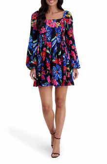 Kensie Floral Square Neck Long Sleeved Minidress