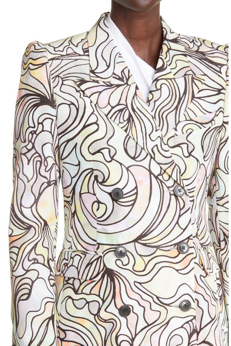 Stained Glass Print Cotton & Silk Double Breasted Blazer, Alternate, color, PEARL 12