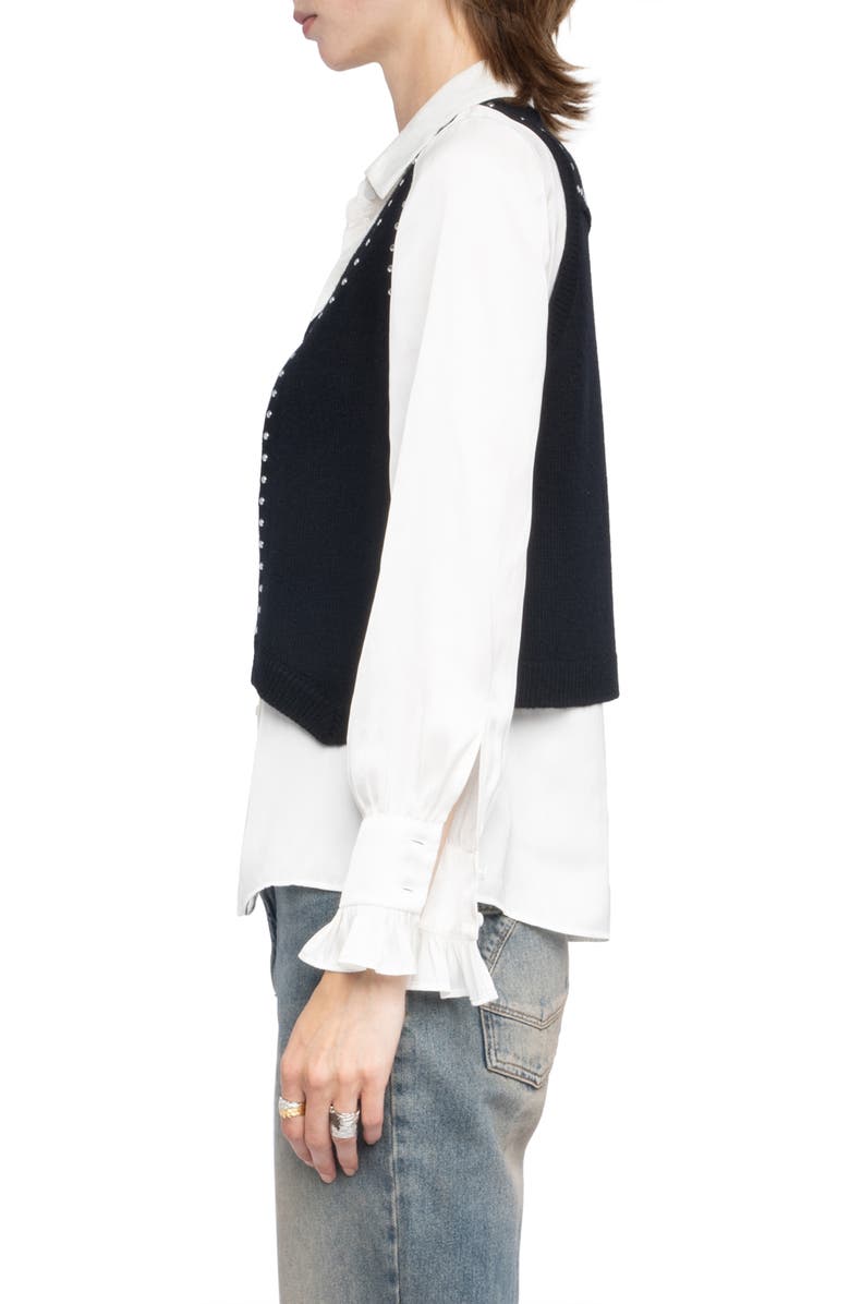 Zadig & Voltaire Dublin Stud Detail Wool & Cashmere Sweater Vest, Alternate, color, Black