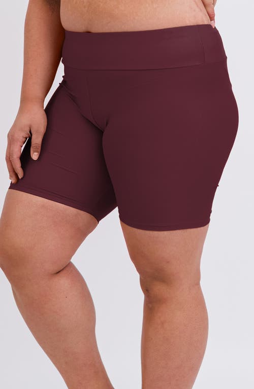 Calypsa Plus Size Mid-thigh Swim Shorts In Burgundy