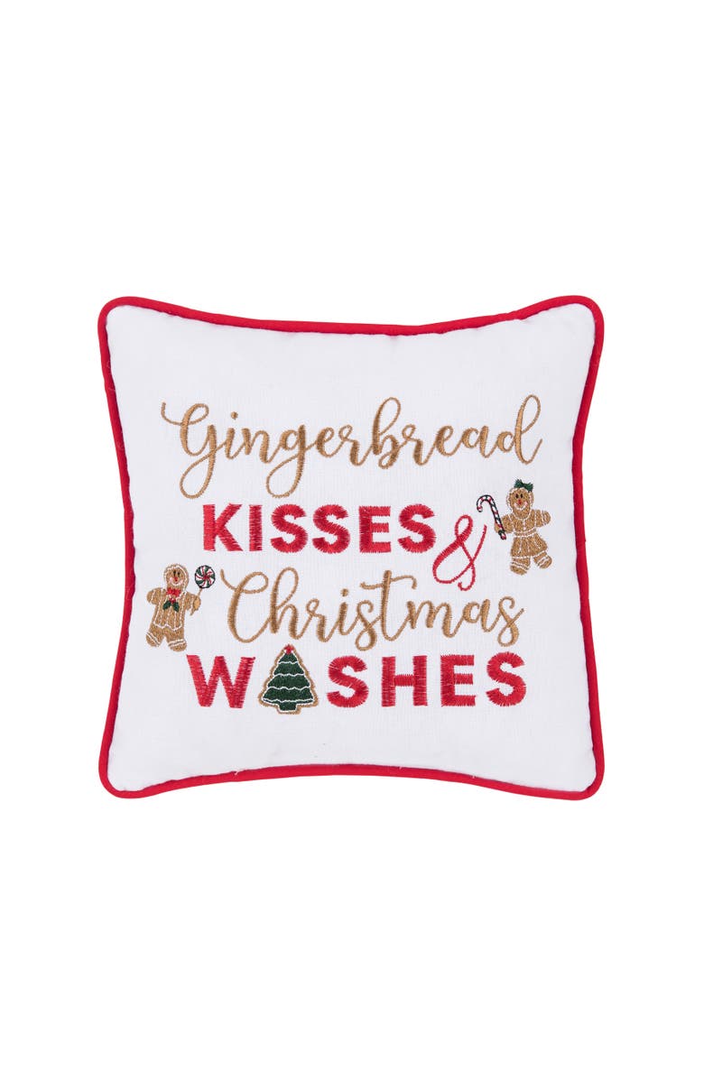 C&F Home "Gingerbread Kisses and Christmas Wishes" Cotton Petite Accent Pillow, 10" x 10"., Main, color, 