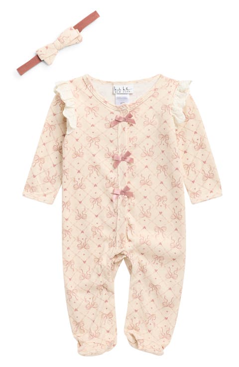 Bow Print Footie & Headband Set