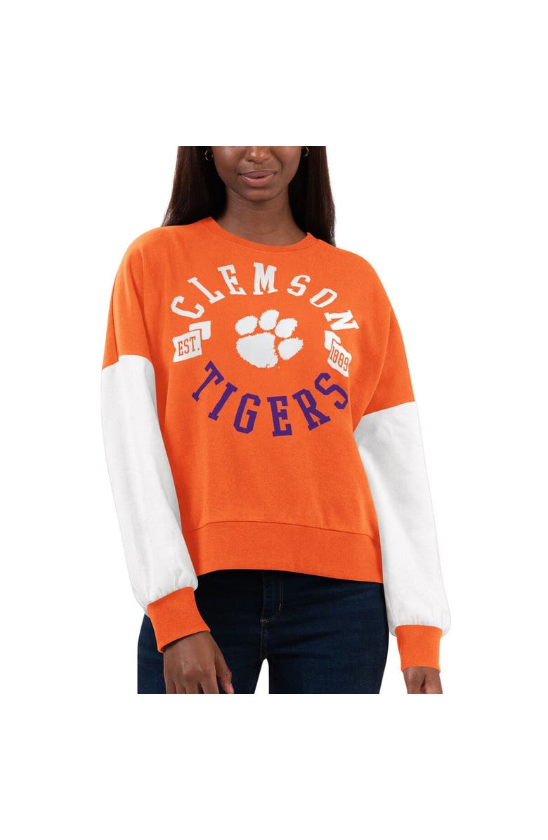 G-III 4HER BY CARL BANKS Women's G-III 4Her by Carl Banks Orange/White Clemson Tigers Team Pride Colorblock Pullover Sweatshirt, Main, color,